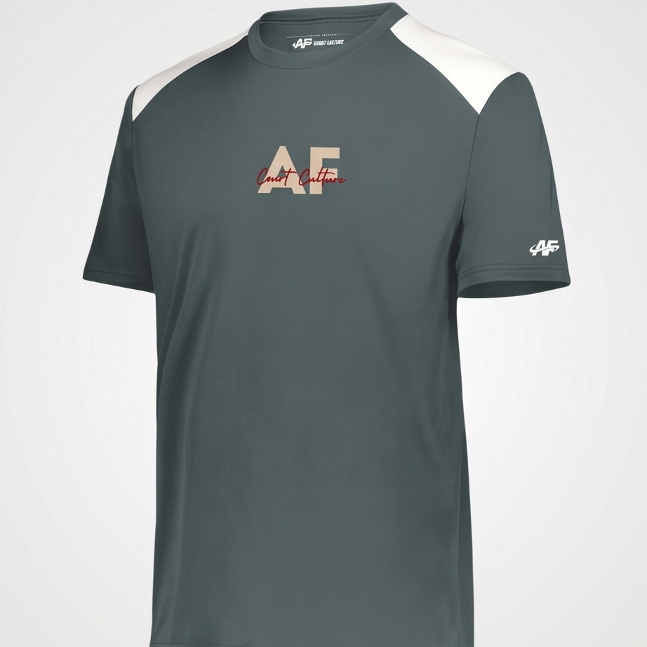 Gray t-shirt with 'AF' logo on a light gray background
