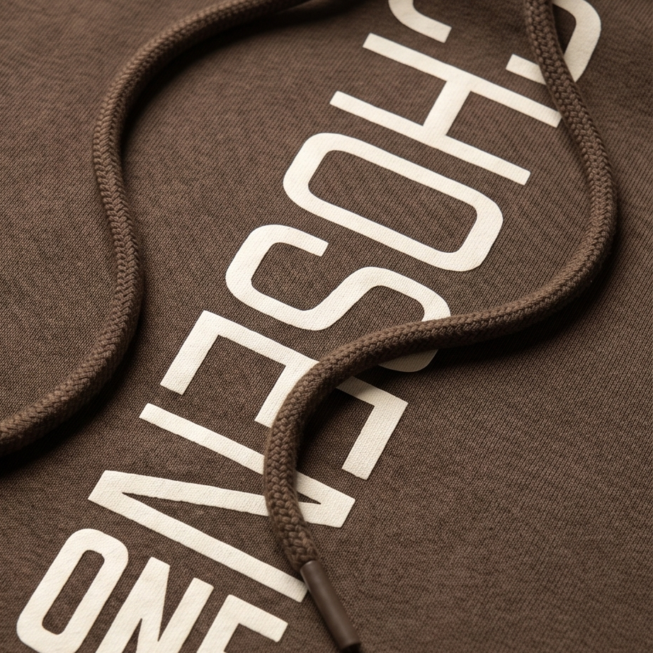 Brown hoodie with white text on a brown background