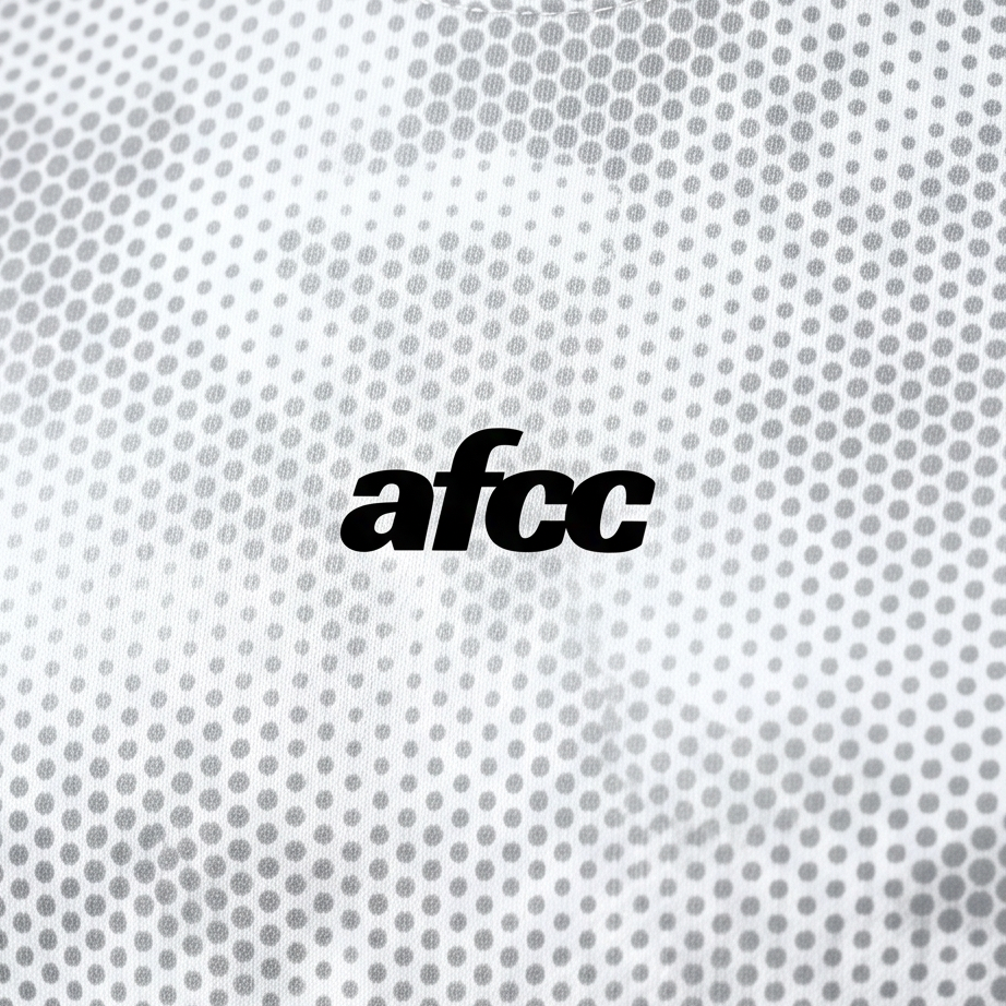White textured fabric with 'afcc' logo in black