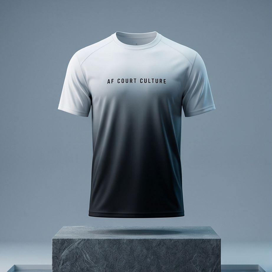 Gradient t-shirt with 'AF COURT CULTURE' text on a gray background
