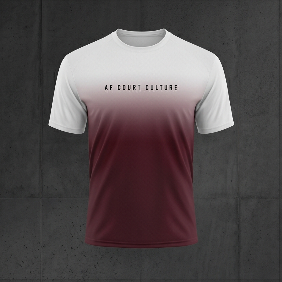 Gradient t-shirt with 'AF Court Culture' text on a dark background