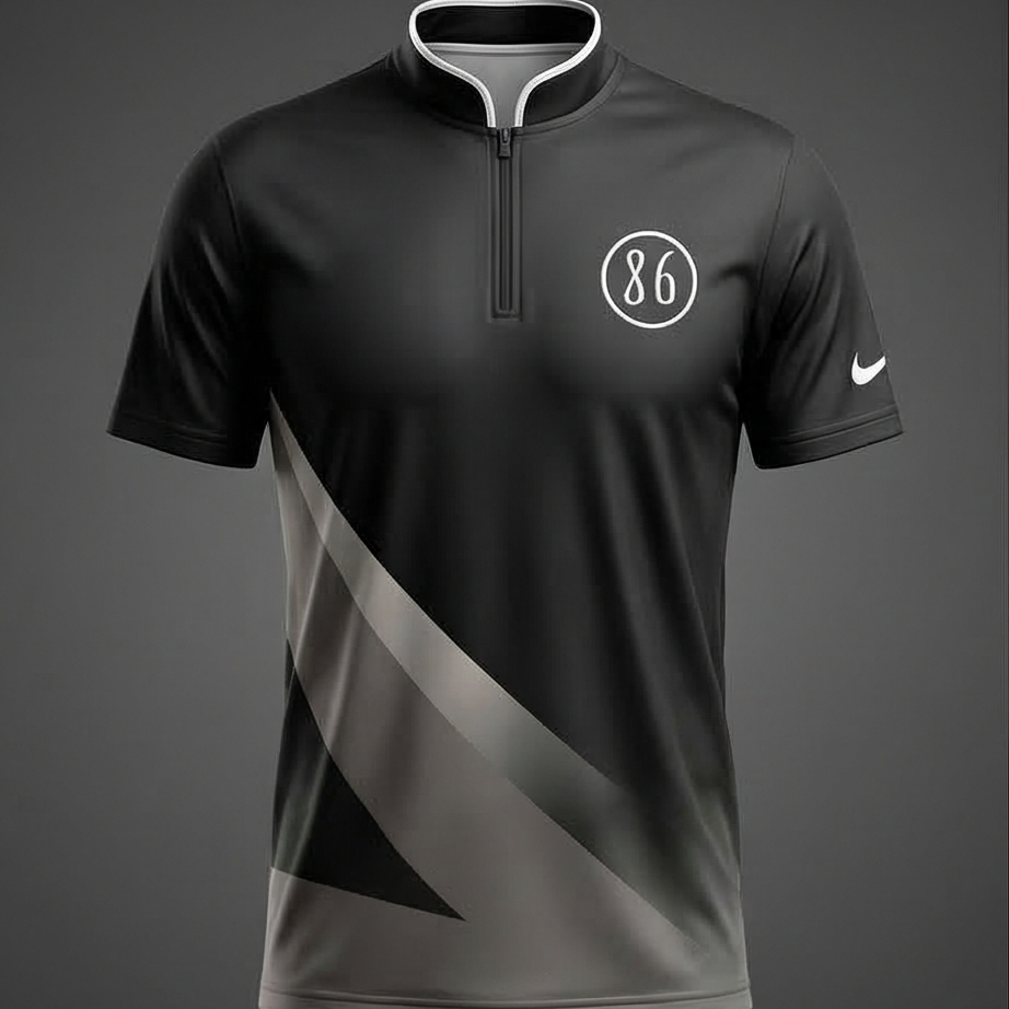 Black and gray sports jersey with a logo on a dark background