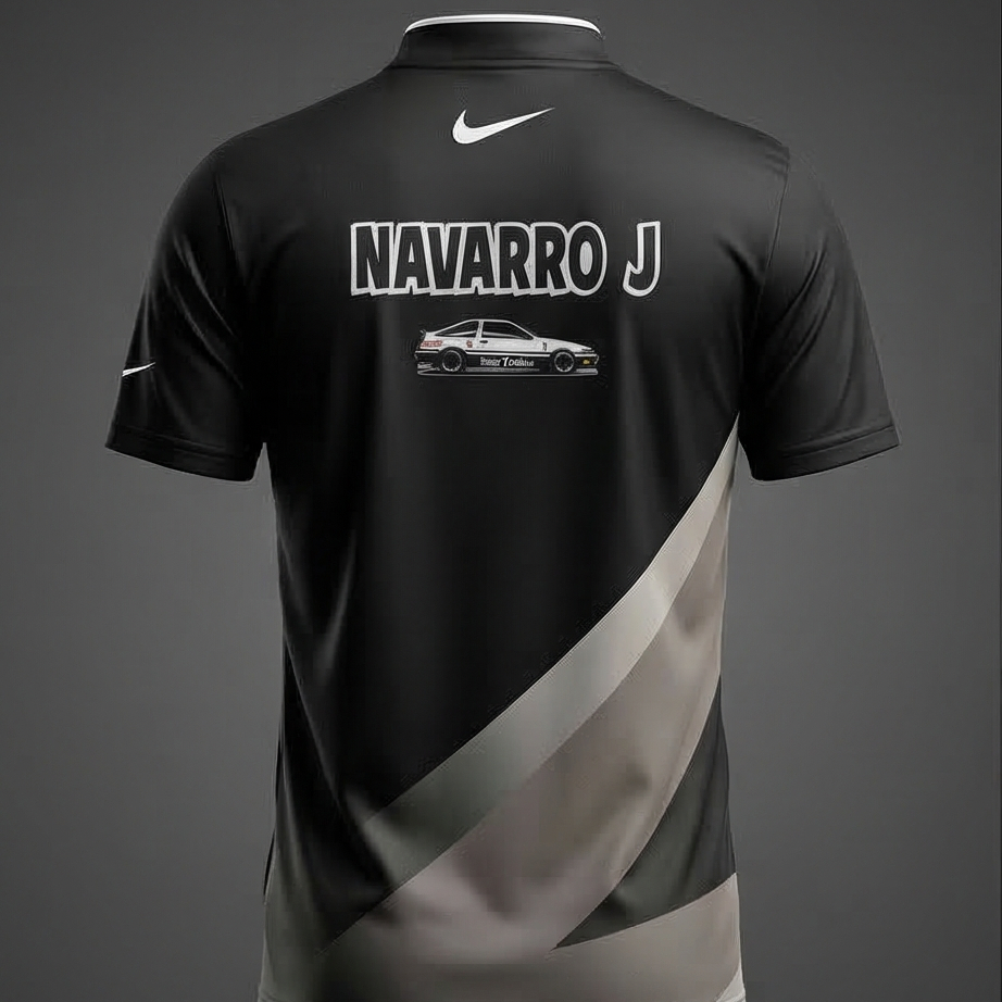 Black sports jersey with 'Navarro J' branding on a gray background